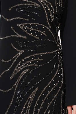 İnci Taşlı Büyük Beden Elbise Siyah - Tesettür Elbise