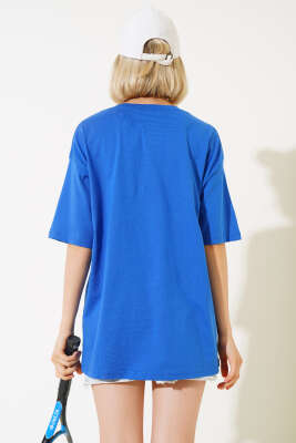 İnci Taşlı T-shirt Saks - Kadın Giyim Modelleri