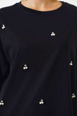 İnci Taşlı T-shirt Siyah - Kadın Giyim Modelleri