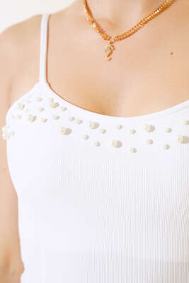 İncili Bluz Ekru - Kadın Giyim Modelleri