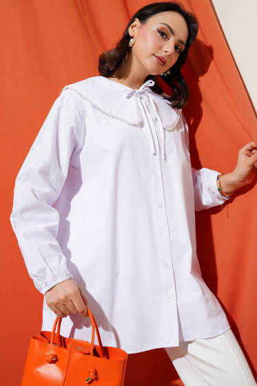 İncili Denizci Yaka Gömlek Beyaz - Gömlek