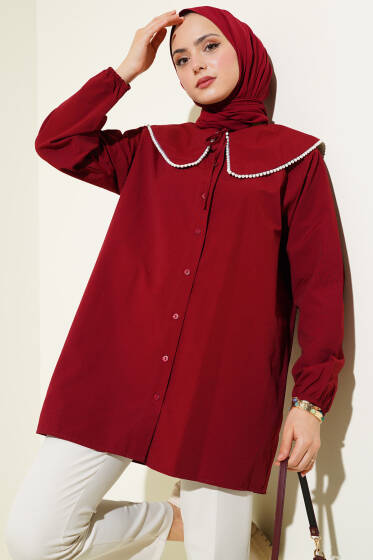 İncili Denizci Yaka Gömlek Bordo - Gömlek