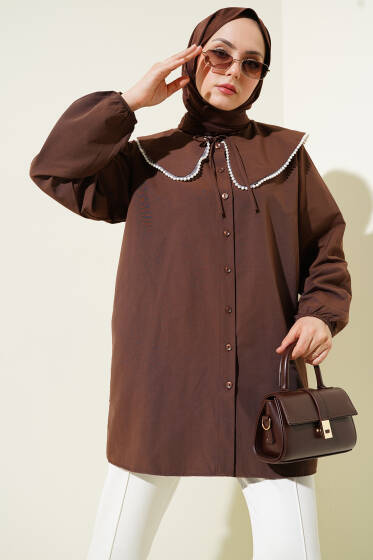 İncili Denizci Yaka Gömlek Kahve - Gömlek