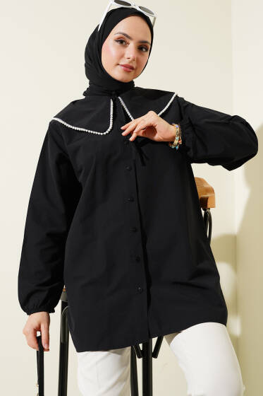 İncili Denizci Yaka Gömlek Siyah - Gömlek