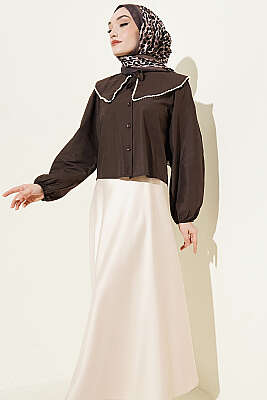 İncili Denizci Yaka Kısa Gömlek Acı Kahve - Gömlek