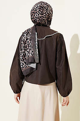 İncili Denizci Yaka Kısa Gömlek Acı Kahve - Gömlek