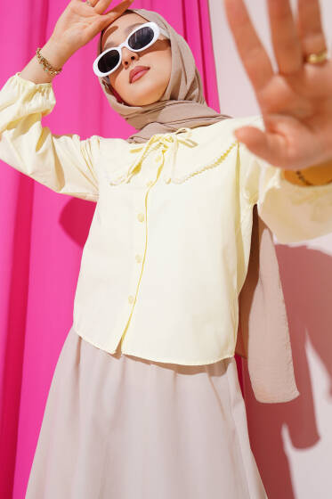 İncili Denizci Yaka Kısa Gömlek Sarı - Gömlek