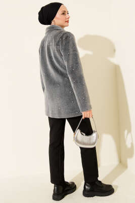 İncili Düğmeli Tay Tüyü Kaban Füme - Kaban