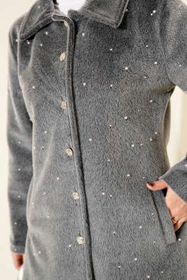 İncili Düğmeli Tay Tüyü Kaban Füme - Kaban