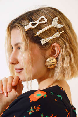 İncili Fiyonk Toka Set Gold - Toka