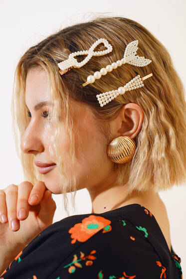 İncili Fiyonk Toka Set Gold - Toka