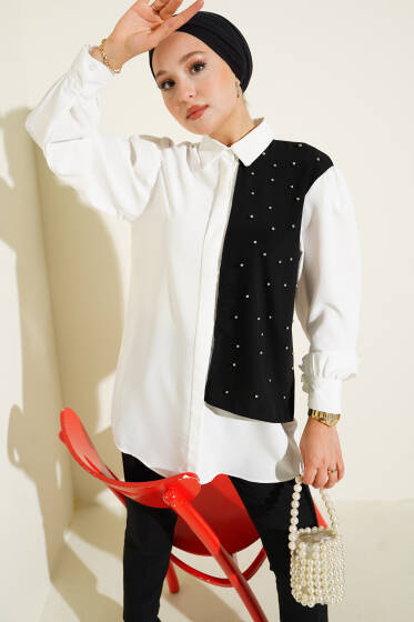 İncili Garnili Gömlek Beyaz - Gömlek