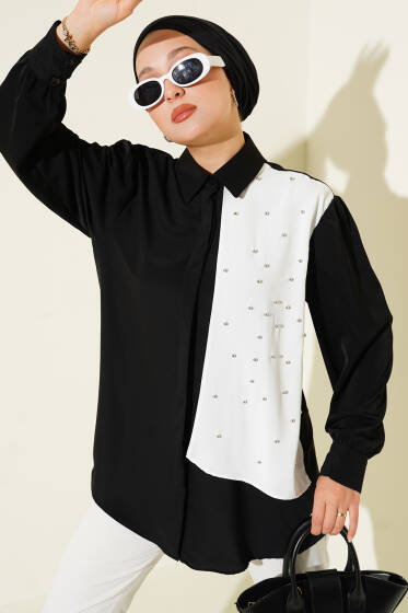 İncili Garnili Gömlek Siyah - Gömlek