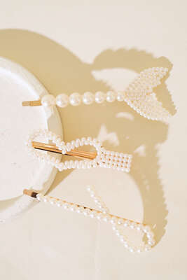 İncili Kalp Desen Toka Set Gold - Toka