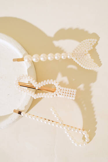 İncili Kalp Desen Toka Set Gold - Toka