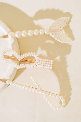 İncili Kalp Desen Toka Set Gold - Toka