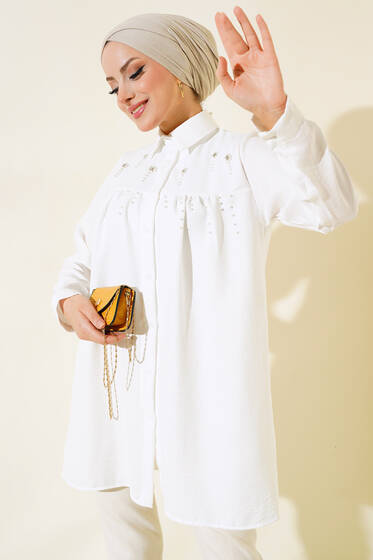 İncili Keten Gömlek Ekru - Gömlek