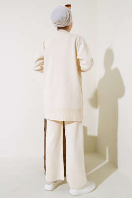 İncili Kot Cepli Triko İkili Takım Bej - Triko İkili Takım