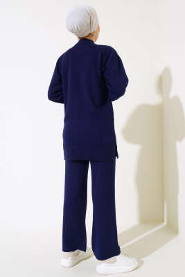 İncili Kot Cepli Triko İkili Takım Lacivert - Triko İkili Takım