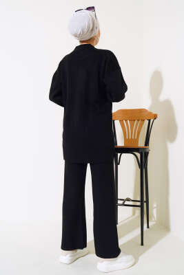 İncili Kot Cepli Triko İkili Takım Siyah - Triko İkili Takım