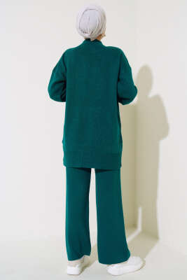 İncili Kot Cepli Triko İkili Takım Zümrüt - Triko İkili Takım