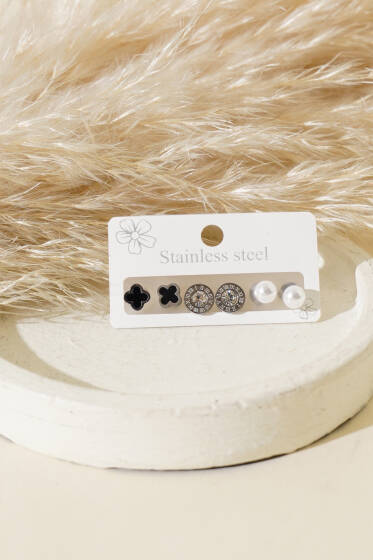 İncili Küpe Set Gümüş - Küpe