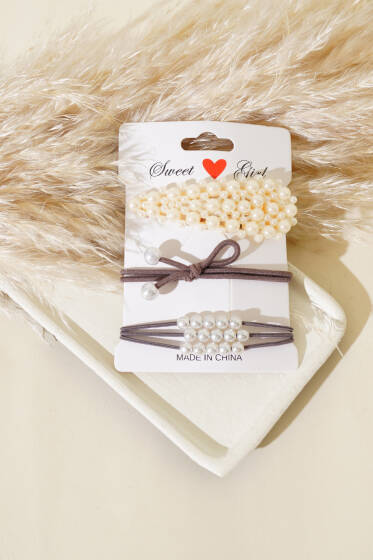 İncili Lastikli Toka Seti Vizon - Toka