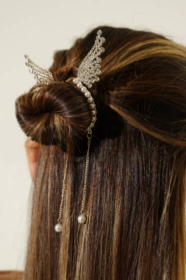 İncili Melek Kanatlı Taraklı Toka Gold - Toka