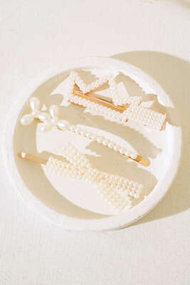 İncili Taç Desenli Toka Set Gold - Toka