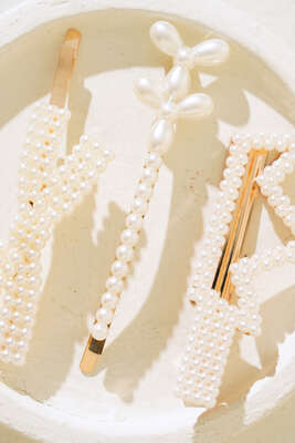 İncili Taç Desenli Toka Set Gold - Toka