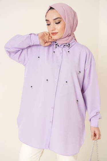 İncili Taşlı Gömlek Lila - Gömlek