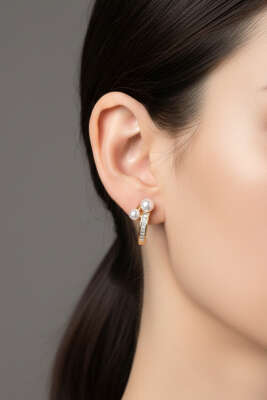 İncili Taşlı Küpe Gold - DEMİR BİJUTERİ