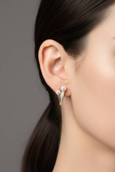 İncili Taşlı Küpe Gold - Küpe