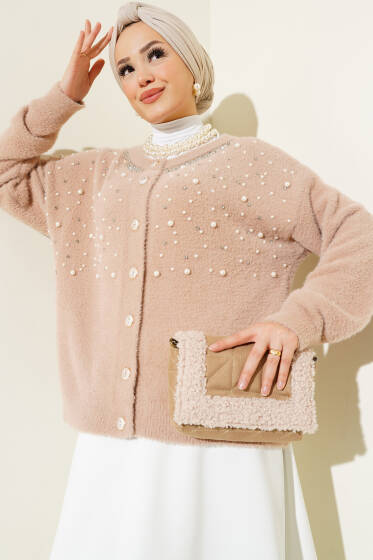 İncili Taşlı Sakallı Kısa Hırka Bisküvi - Hırka