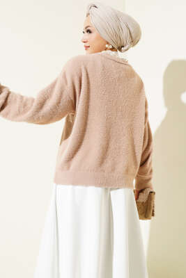 İncili Taşlı Sakallı Kısa Hırka Bisküvi - Triko Hırka