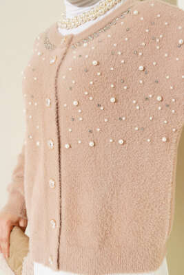 İncili Taşlı Sakallı Kısa Hırka Bisküvi - Triko Hırka