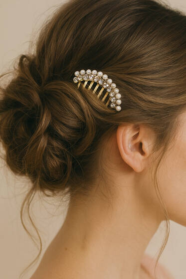 İncili Taşlı Tarak Toka Gold - Toka