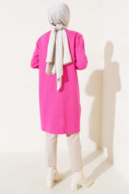 İncili Taşlı Triko Tunik Fuşya - Triko Tunik