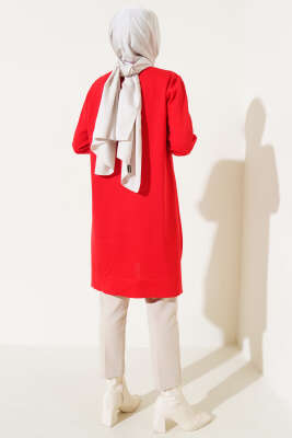 İncili Taşlı Triko Tunik Kırmızı - Triko Tunik