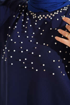 İncili Taşlı Triko Tunik Lacivert - Triko Tunik