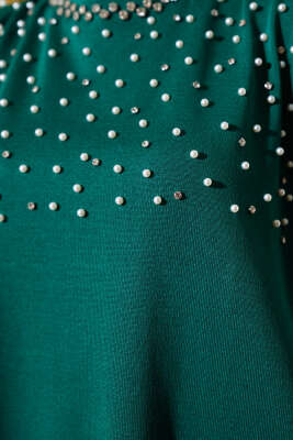 İncili Taşlı Triko Tunik Zümrüt - Triko Tunik