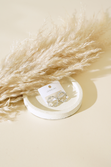 İncili Taşlı Yuvarlak Küpe Gümüş - Küpe