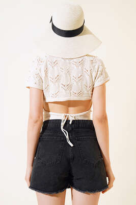 İncili Triko Crop Ekru - Kadın Giyim Modelleri