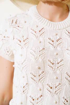 İncili Triko Crop Ekru - Kadın Giyim Modelleri