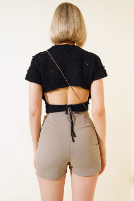 İncili Triko Crop Siyah - Kadın Giyim Modelleri