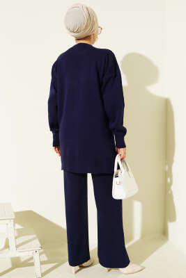 İncili Tül Çiçekli Triko İkili Takım Lacivert - İkili Takım