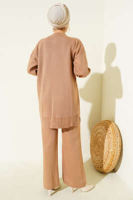 İncili Tül Çiçekli Triko İkili Takım Latte - İkili Takım