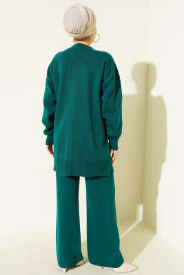 İncili Tül Çiçekli Triko İkili Takım Zümrüt - İkili Takım