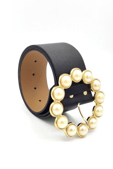 İncili Yuvarlak Siyah Kemer - Deri Kemer