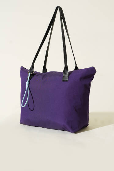 İp Aksesuarlı Fermuarlı Çanta Mor - Kol Çantası